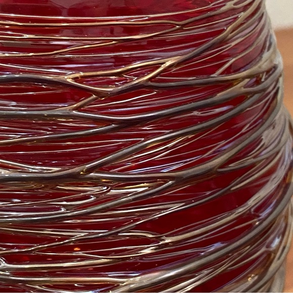Robert Adamson Handblown Red Art Glass Thread Wrap 6” Dome Large Votive Vase - Picture 8 of 16
